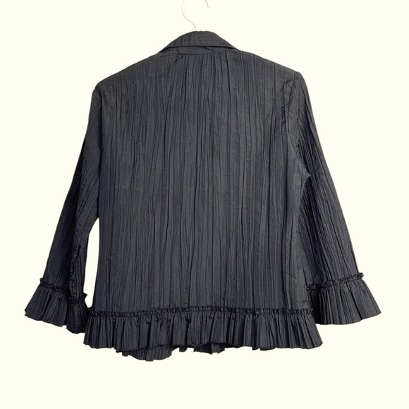 Tango Mango Deep Black, Long Sleeve Party Blouse w Ruffles and Embellishments - Picture 3 of 15